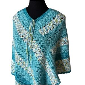 Handmade Knit Crochet Poncho Shawl Granny 70’s Hippy Hippie Cape Grannysquare